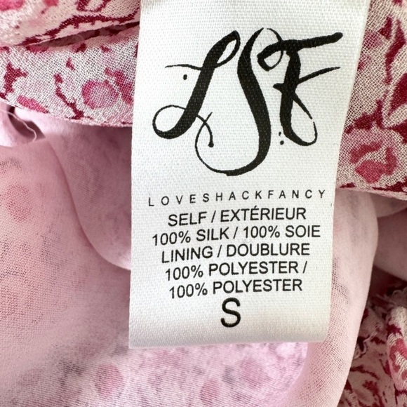 Silk blouse LoveShackFancy Nellie Pink Floral Peplum Top Small - Picture 6 of 10